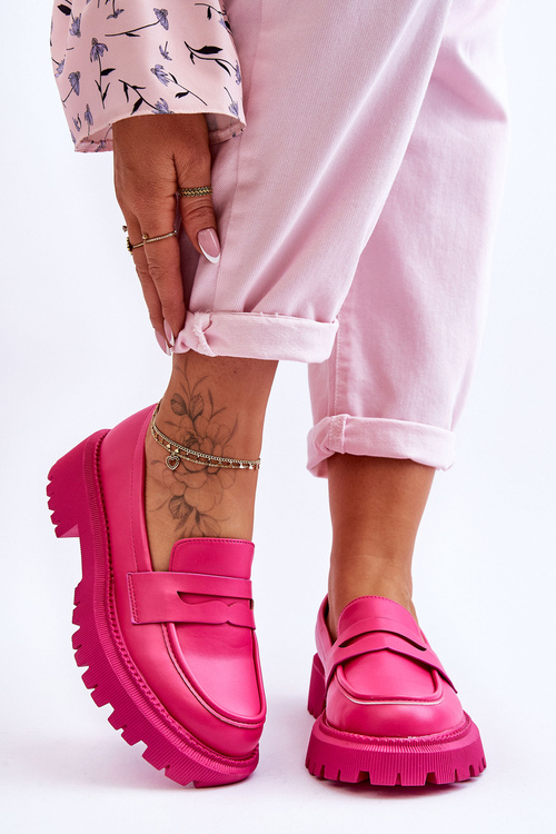 Leather Slip-On Platform Loafers Pink Riverside 