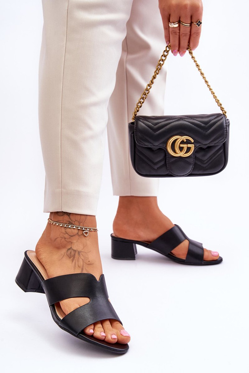 Classic Low Heel Leather Sandals Black Miley