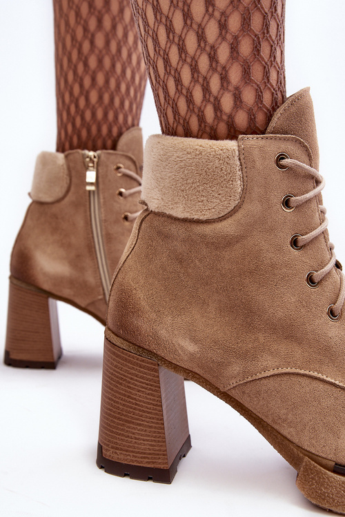 Lace-up Suede Ankle Boots Beige Lemar Flomes