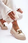 Women's Platform Moccasins with Decoration Beige Ameg