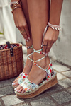 Women's Tied Sandals Espadrilles With Flowers White Lamour