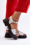 White Women's Leather Sandals with Gold Decoration Vinceza 7910