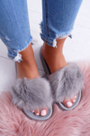 Women's Flip Flops With Fur Grey Fur