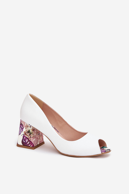 Leather pumps with decorative heel Lewski Shoes 2608/K white