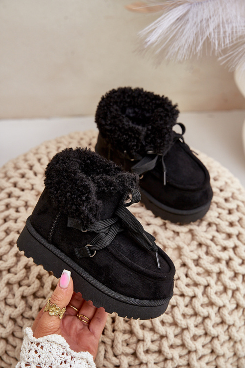 Snow Boots Kids Insulated with Fur Black Adelane