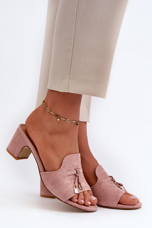 Klapki Damskie Na Obcasie Eko Zamszu Różowe Jemenna