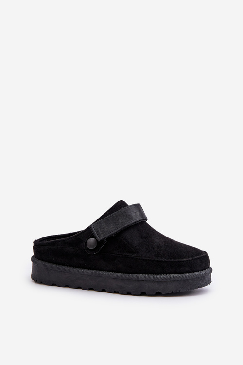 Women's Slippers Insulated With Fur On Platform Black Azida