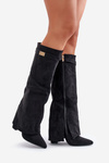 Women's Eco Suede Boots With Rolled Shaft On Heel Black Bralise