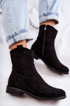 Women's Suede Flat Heel Boots Black Fiorenz