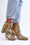 Trendy Heeled Boots with Cutouts Beige-Green Suelo