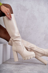 Fashionable Leather Boots On The Platform Beige Isabell