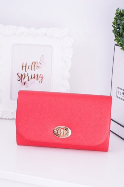 Czerwona Damska Kopertówka Złote Okucia