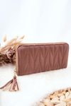 Large Quilted Zip Wallet with Strap Cappucino