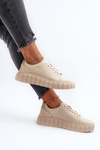 Women's Leather Platform Sneakers Beige Eselmarie