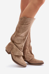 Women's Low Heel Boots With Rolled Shaft Beige Stinova