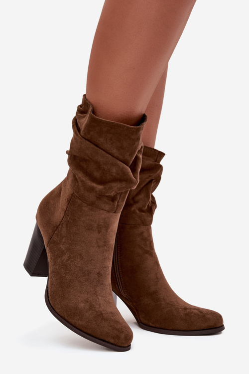 Women's Block Heel Ankle Boots with Gathering Brown Jovessa