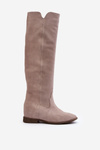 Zazoo 3407 Suede Knee-high Boots with Flat Heel Cappuccino