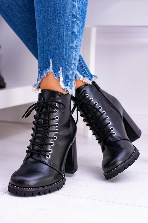 Lu Boo Czarne Botki na Słupku Cyrkonie Halsey