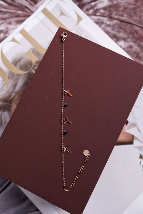 Women's Celebrity Bracelet Pink Gold Three Crosses