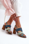 Women's sandals in eco suede on high block heel blue Qutima