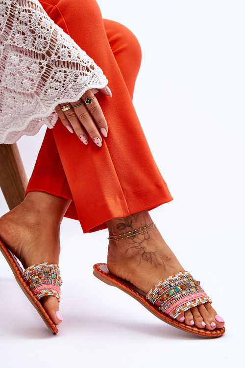 Women's Embellished Slippers Orange Bellisa