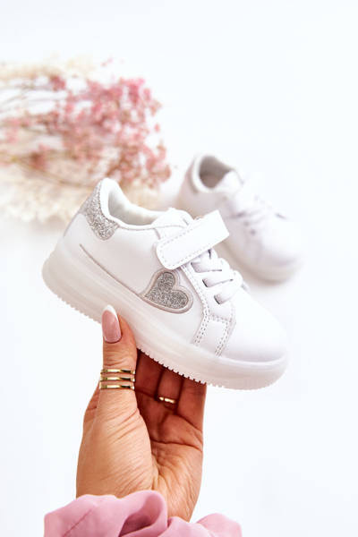 Buty Sportowe Dziecięce Skórzane Rzep Białe Baylene