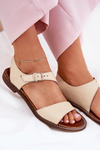 Ladies leather flat sandals Zazoo 3014 beige