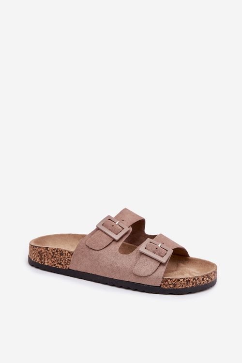 Women's sandals on cork platform with buckles dark beige Aviora