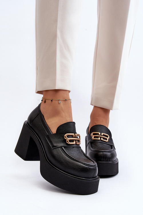 Półbuty Damskie Skóra Słupek Zazoo 20170 Czarna