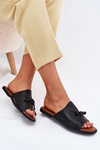 Women's flat sandals with decorative tying black Norela