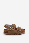 Children's Sandals on Cork Platform with Velcro Closure in Khaki Rorria