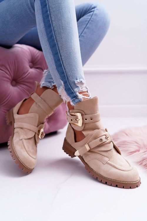 Lu Boo Beige Suede Boots With Cutouts Rock Girl