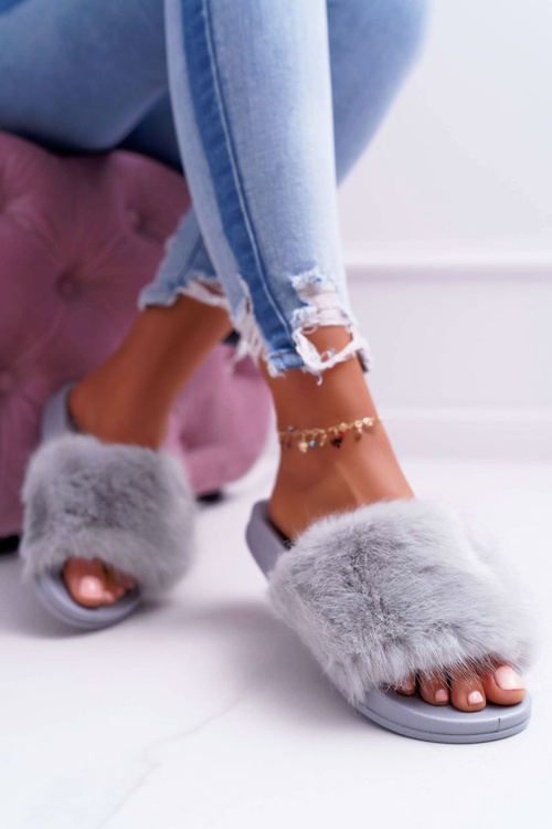 Women's Flip Flops with Fur Light Grey NiceFur