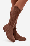 Women's Flat Heeled Boots with Perforated Pattern S.Barski HY52-531 Brown