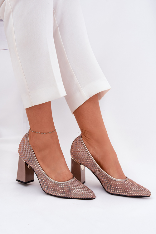 Embellished Mesh Heels On Heel Beige Vinceza 62211