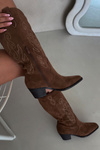 Suede Cowboy Boots For Women With Heel Brown Karira