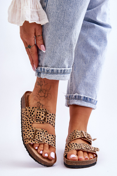 Women's Slip-On Slippers Leopard Beige and Black Destino