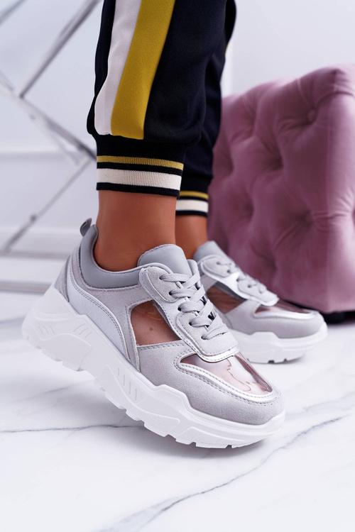 Sporty Women's Thick Sole Transparent Grey Running Shoes