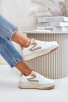 Sneakersy Eko Skórzane Damskie Na Platformie Biało-Beżowe Henizore