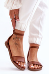 Leather Flat Zipper Sandals Brown Millou