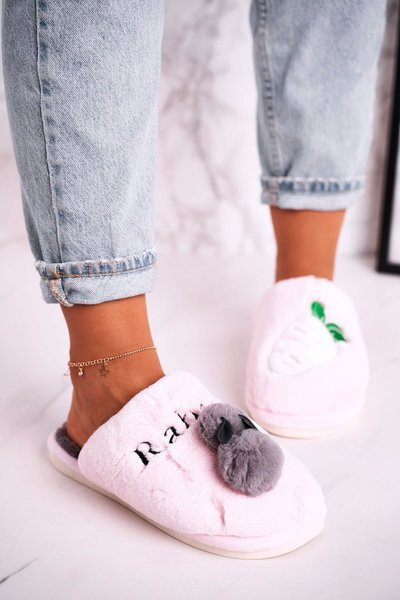 Women’s Furry Slippers With Rabbit And Carrot Pink Follow Me