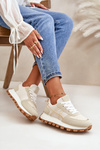 Sneakers Women's Sports Shoes Laced On Platform Beige Mialunae
