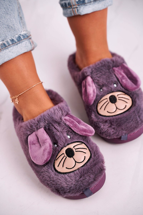 Women's Home Furry Mouse Slippers Violet Home Sweet Home