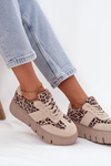 Suede Insulated Women's Sneakers On Chunky Platform Vinceza 66841 Leopard Beige