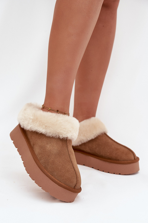 Leather Suede Snow Boots for Women with Fur Camel Mivelle