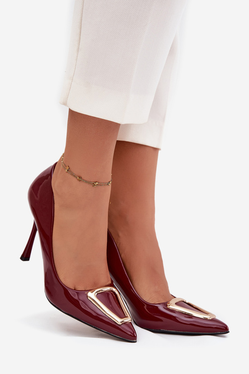 Patent leather heels with gold detail Bordeaux Paivelle