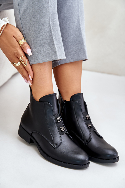 Insulated Women's Boots on Flat Heel Made of Eco Leather Black S.Barski HY42-716