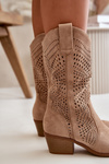 Lace-up Women's Cowboy Boots with Heels Brown Iceda