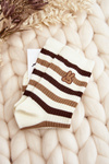 Women's Striped Socks with Bunny Creamy-Brown