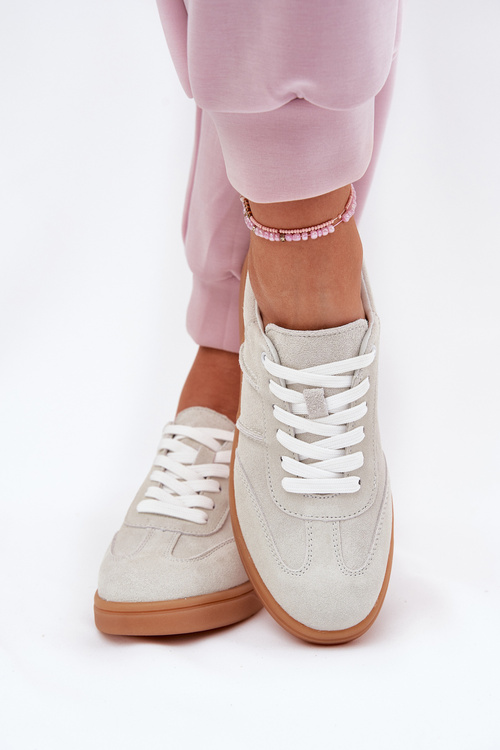 Sneakersy Damskie Niskie Z Naturalnego Zamszu Szare Paliana 
